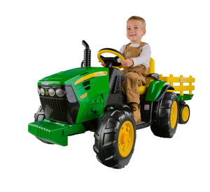 12 V Peg Perego John Deere Ground Force Extra-Large 12 Volt Ride-On Tractor with Trailer & FM Radio