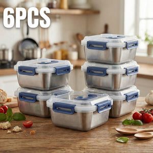 2/4/6/8/10 PCS Extra-Large Stainless Steel Food Storage Containers With Blue Lids
