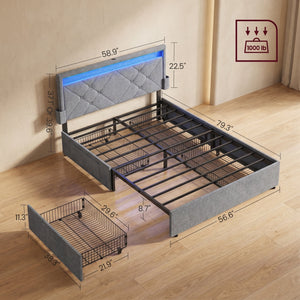 Full Size Light Gray Upholstered Platform Bed Frame with LED Headboard - image 2 of 6