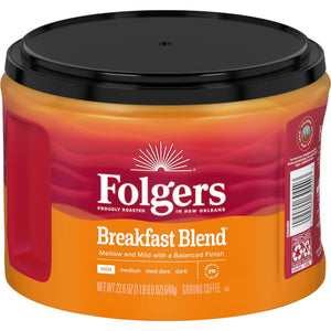 Folgers Breakfast Blend Ground Coffee, Mild Roast, 22.6 oz Canister — coffee and drinks product, view 5