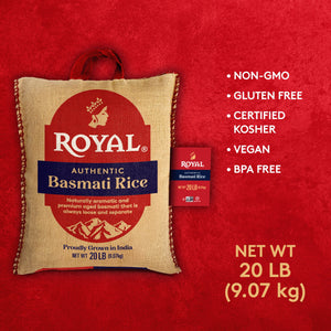 Authentic Royal Naturally Aged Indian White Basmati Rice, Long-Grain, Gluten-free - 20 lb. Bag — grocery product, view 3