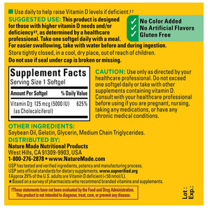 Nature Made Extra Strength Vitamin D3 5000 IU (125 mcg) Softgels — supplement pack, view 2
