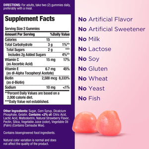 Nature's Bounty Hair, Skin and Nails Strawberry Gummies, 2500mcg Biotin, 180 Ct. — supplement pack, view 2