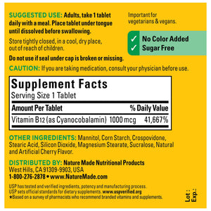 Nature Made Vitamin B12 Sublingual 1000 mcg Sugar Free Fast Dissolve Tablets, 60 Count — supplement pack, view 2