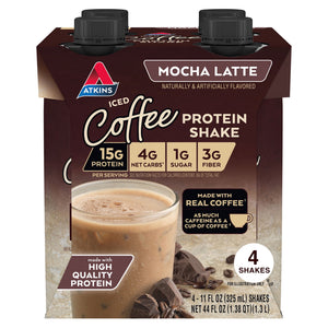 Atkins Protein Shake, Mocha Latte, Keto Friendly, Gluten Free, 4 Ct (Ready to Drink) — sports nutrition product
