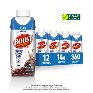 BOOST Plus Nutritional Drink Protein Shakes, Rich Chocolate, 8 fl oz, 12 Pack — sports nutrition product