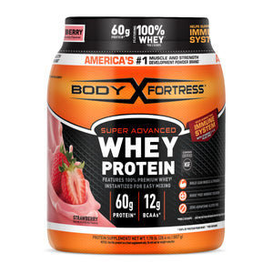 Body Fortress Super Advanced 100% Premium Whey Protein Powder, Strawberry, 60g Protein — sports nutrition product