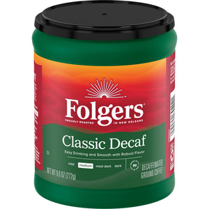 Folgers Decaf Coffee, Ground Coffee, Classic Medium Roast, 9.6 oz Canister — coffee and drinks product