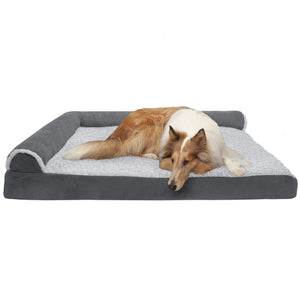 FurHaven Faux Fur & Suede Cooling Gel-Top Deluxe Chaise Bed