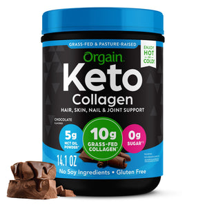 Orgain Keto Collagen Protein Powder, 10g Grass-Fed Collagen, 5g MCT Oil, Chocolate, .88lb — sports nutrition product