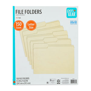 Pen+Gear File Folders, Letter, Manila, 1/3 Cut, 150 Count — home and garden product