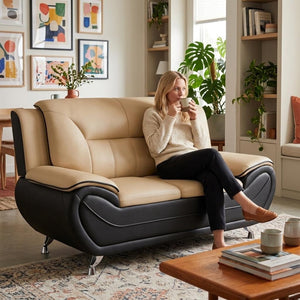 Wakefit 61"W Modern Faux Leather Loveseat,Upholstered 2-Seater Sofa Couch with Stainless Steel Legs - image 2 of 6