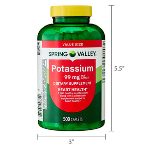 Spring Valley Potassium Dietary Supplement Caplets for Heart Health, 99 mg, 500 Count Value Size — supplement pack, view 9