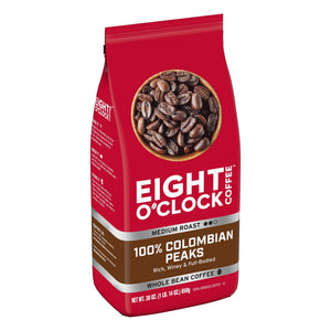 Eight O'Clock Coffee Medium Roast Whole Bean 100% Colombian Peaks Coffee 30 oz — coffee and drinks product, view 3