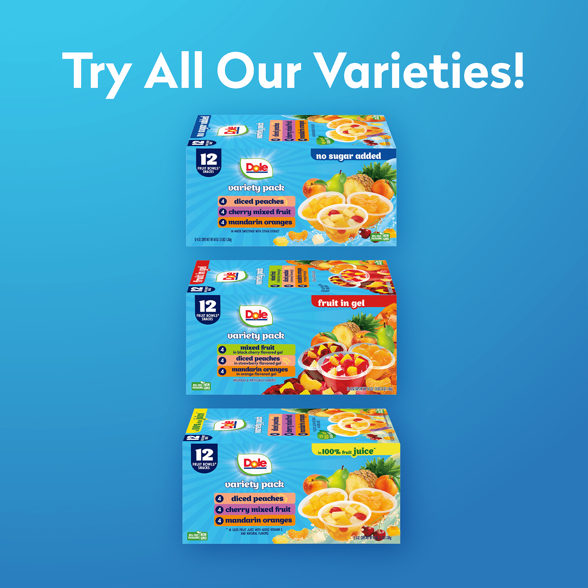 Dole Fruit Bowls No Sugar Added Variety Pack, 4 oz Cups (12 Pack) — grocery product, view 5