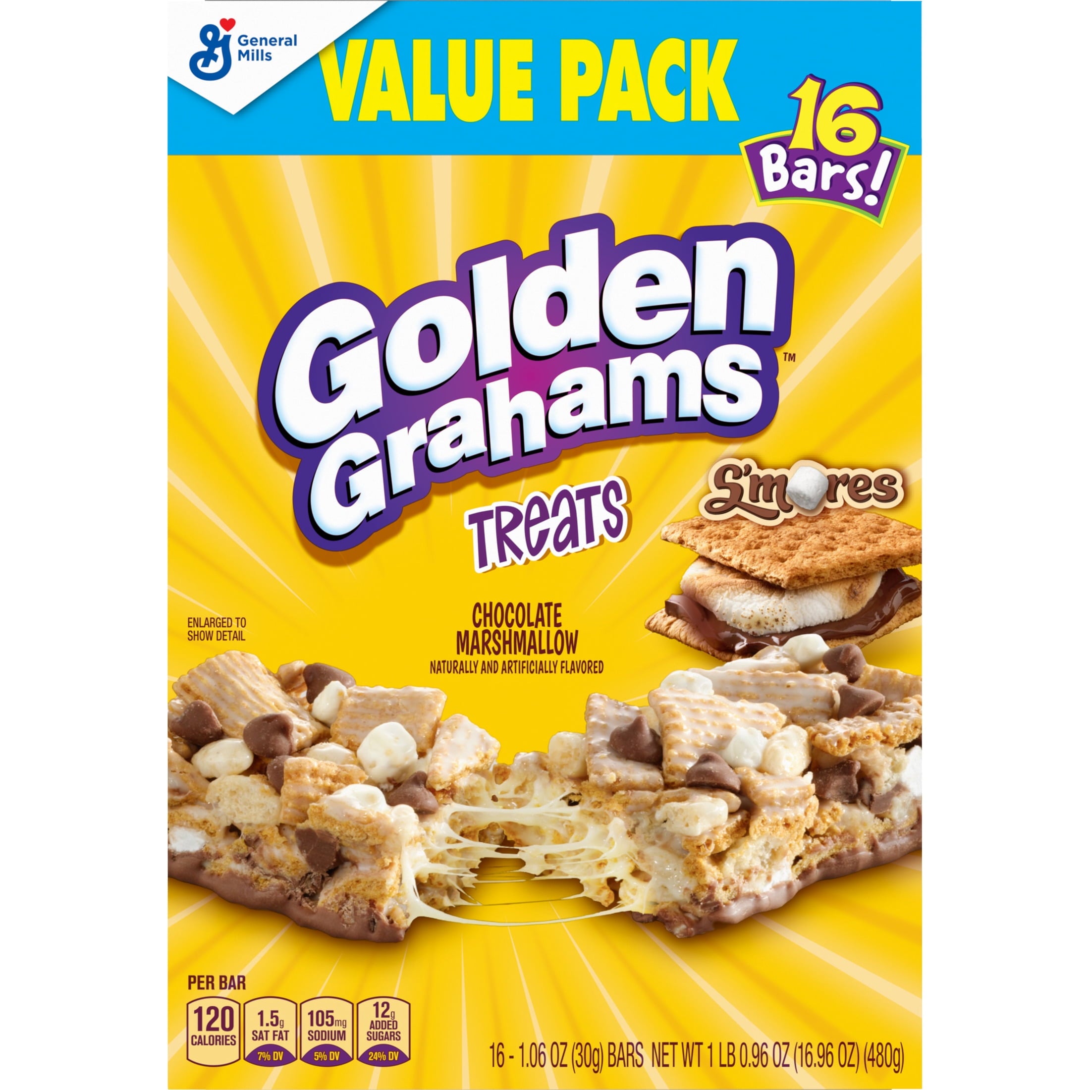 Golden Grahams Cereal Treat Bars, S'mores, Snack Bars, Value Pack, 16 Count, 16.96 oz — grocery product, view 7