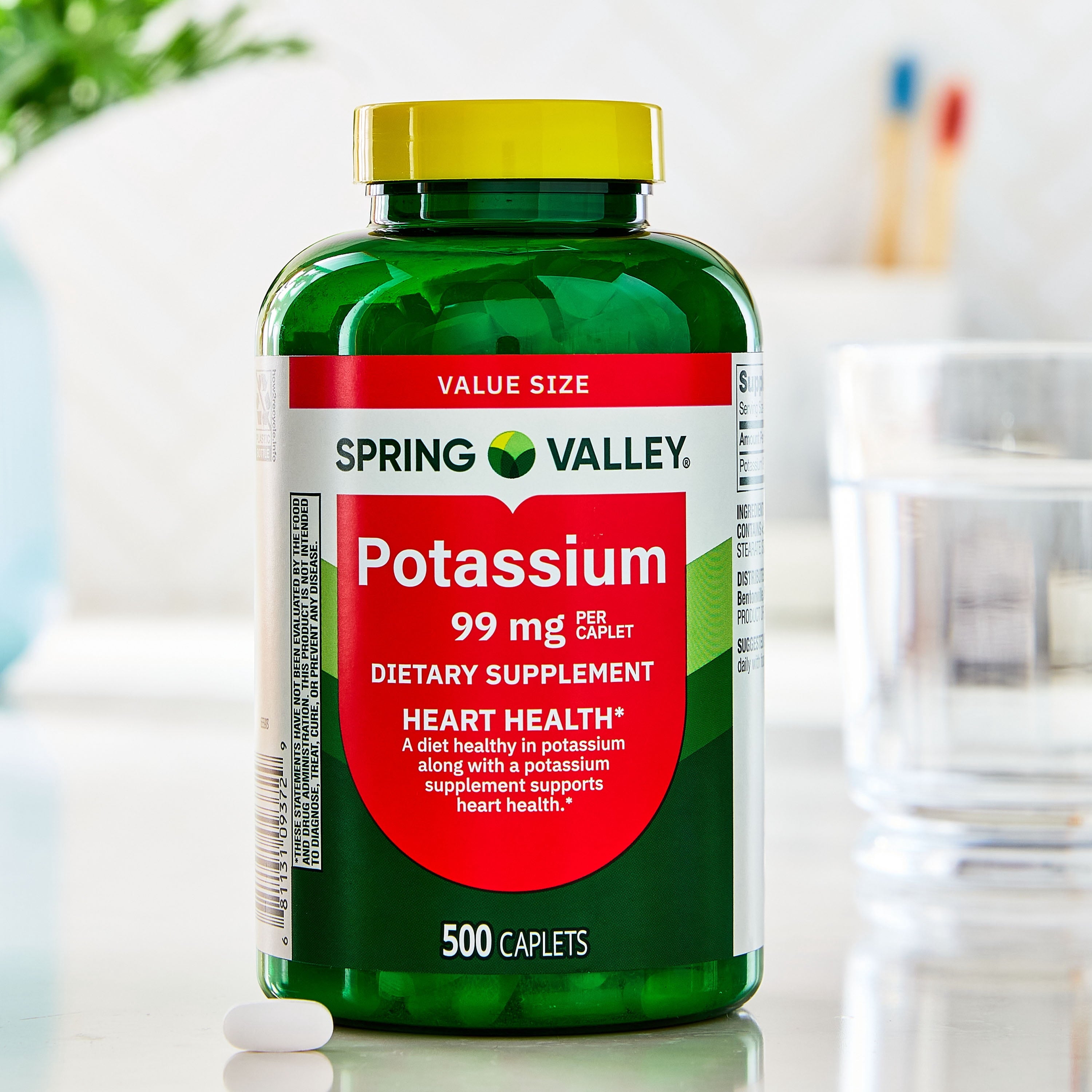 Spring Valley Potassium Dietary Supplement Caplets for Heart Health, 99 mg, 500 Count Value Size — supplement pack, view 4