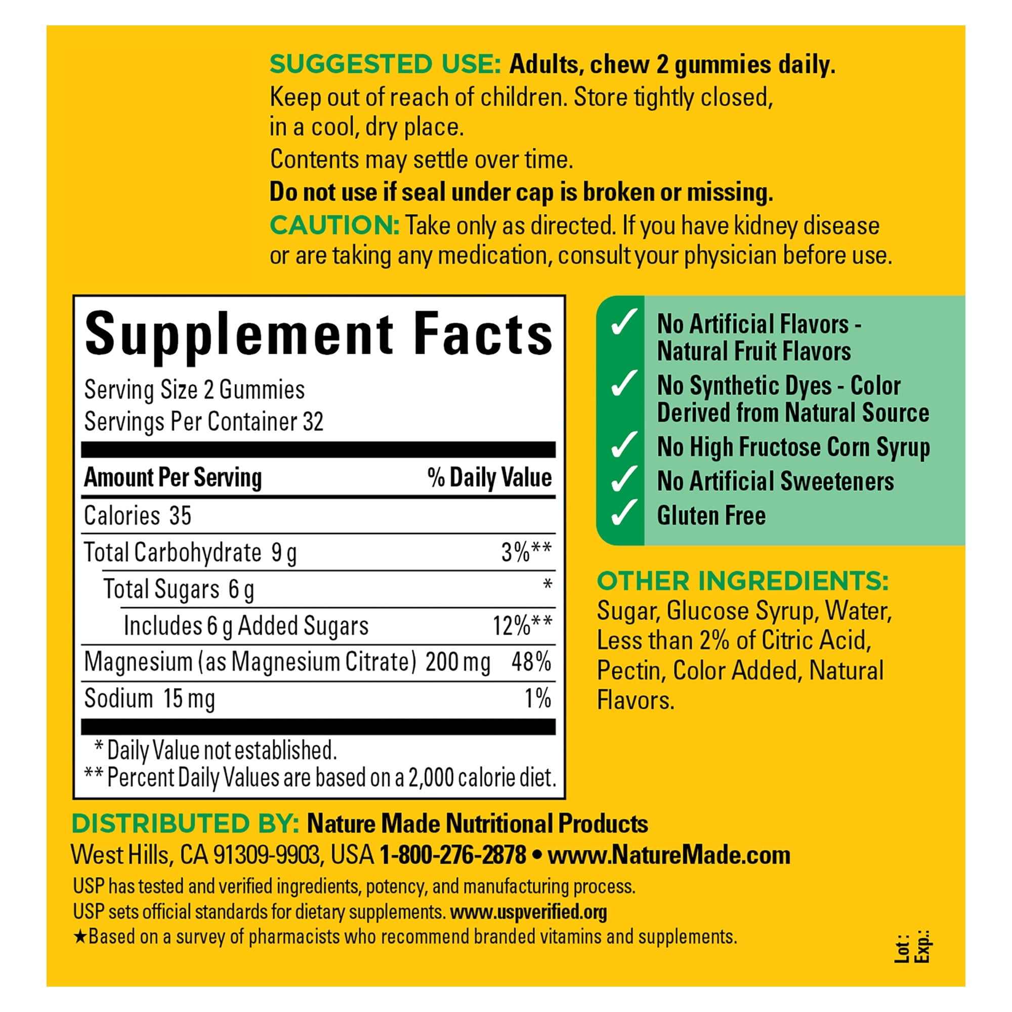Nature Made High Absorption Magnesium Citrate 200 mg per Serving Gummies, 64 Count — supplement pack, view 2