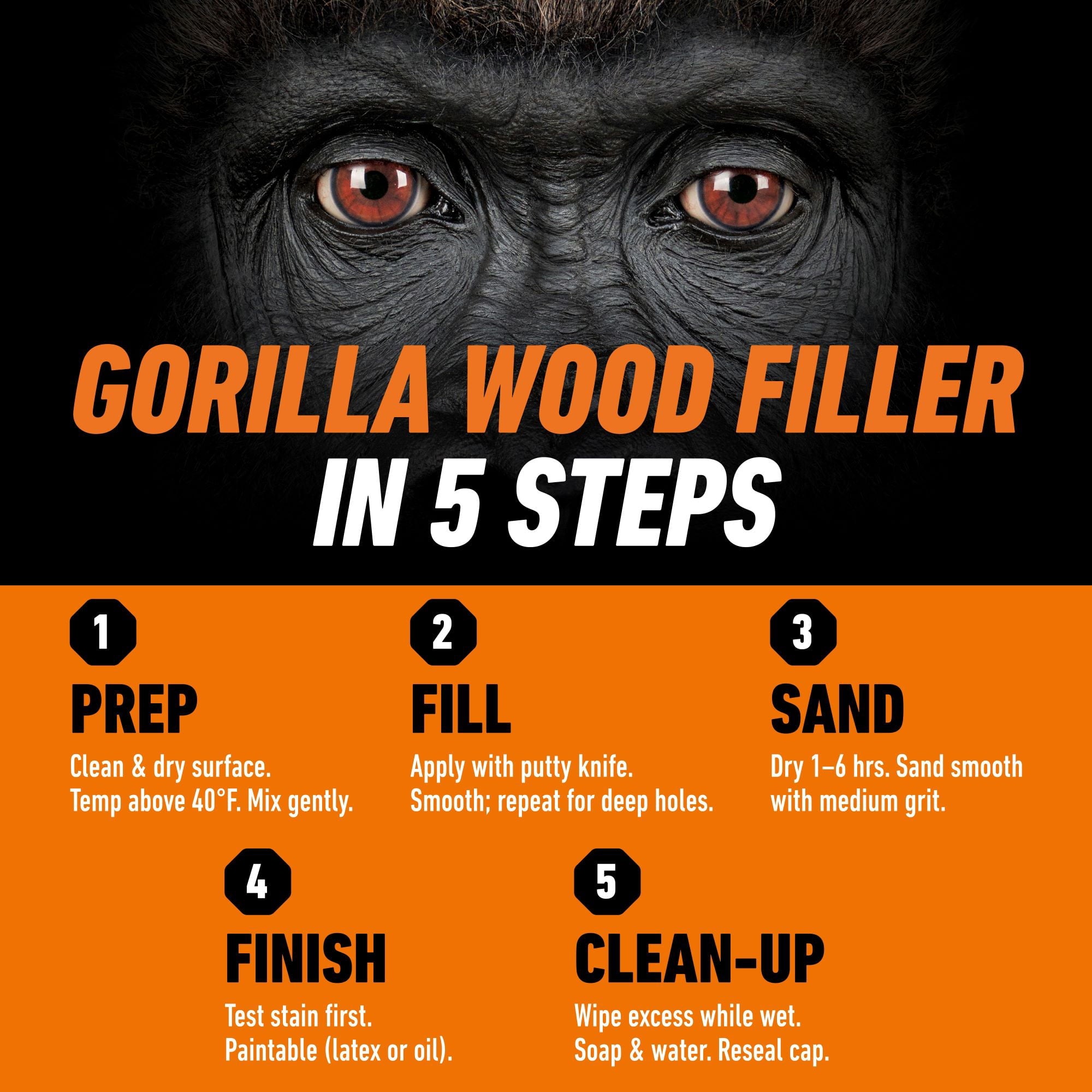 Gorilla All Purpose Wood Filler, Natural Finish, 16 Ounce Tub — home and garden product, view 6