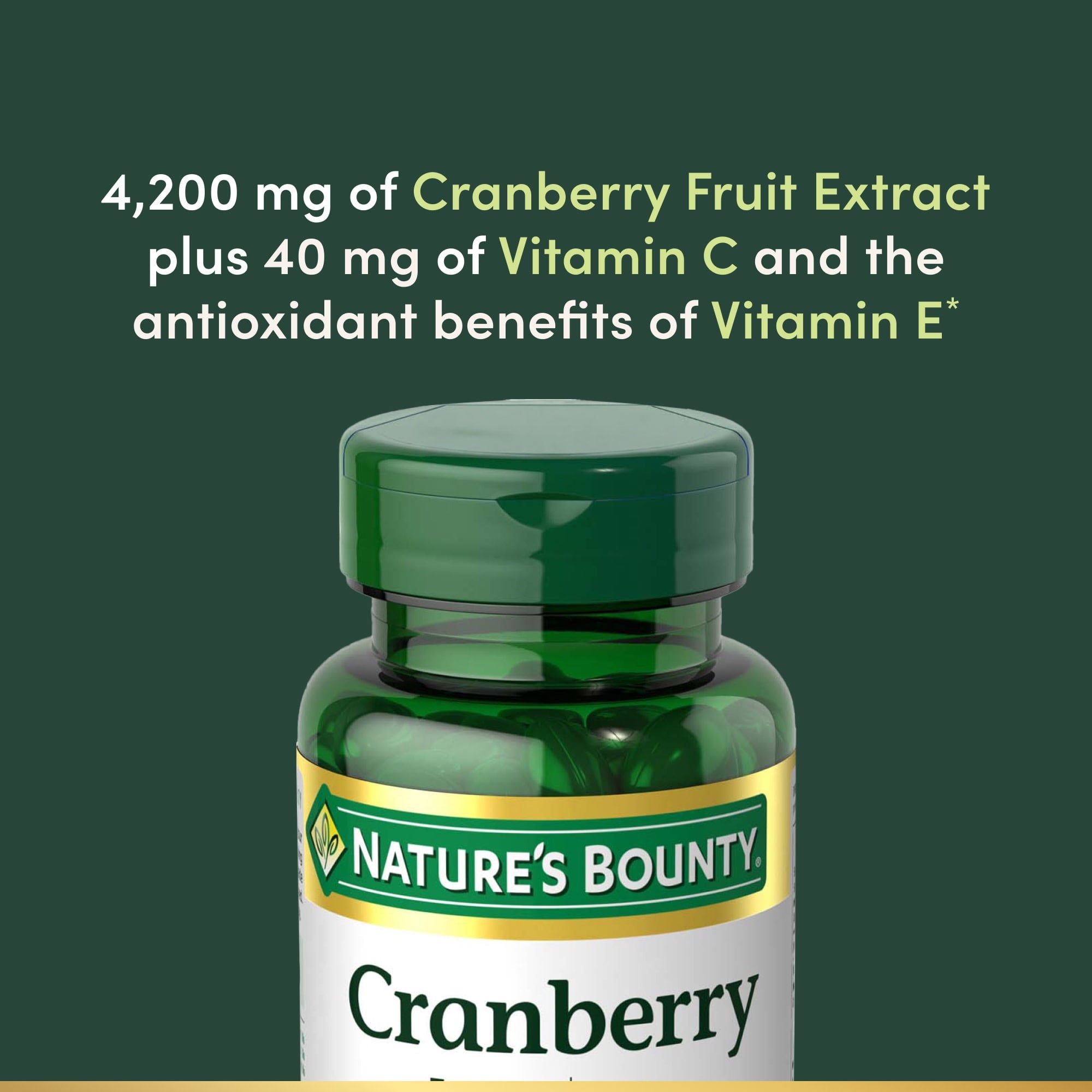 Nature's Bounty Cranberry with Vitamin C, 120 Softgels, 4200 mg Equivalent — supplement pack, view 4