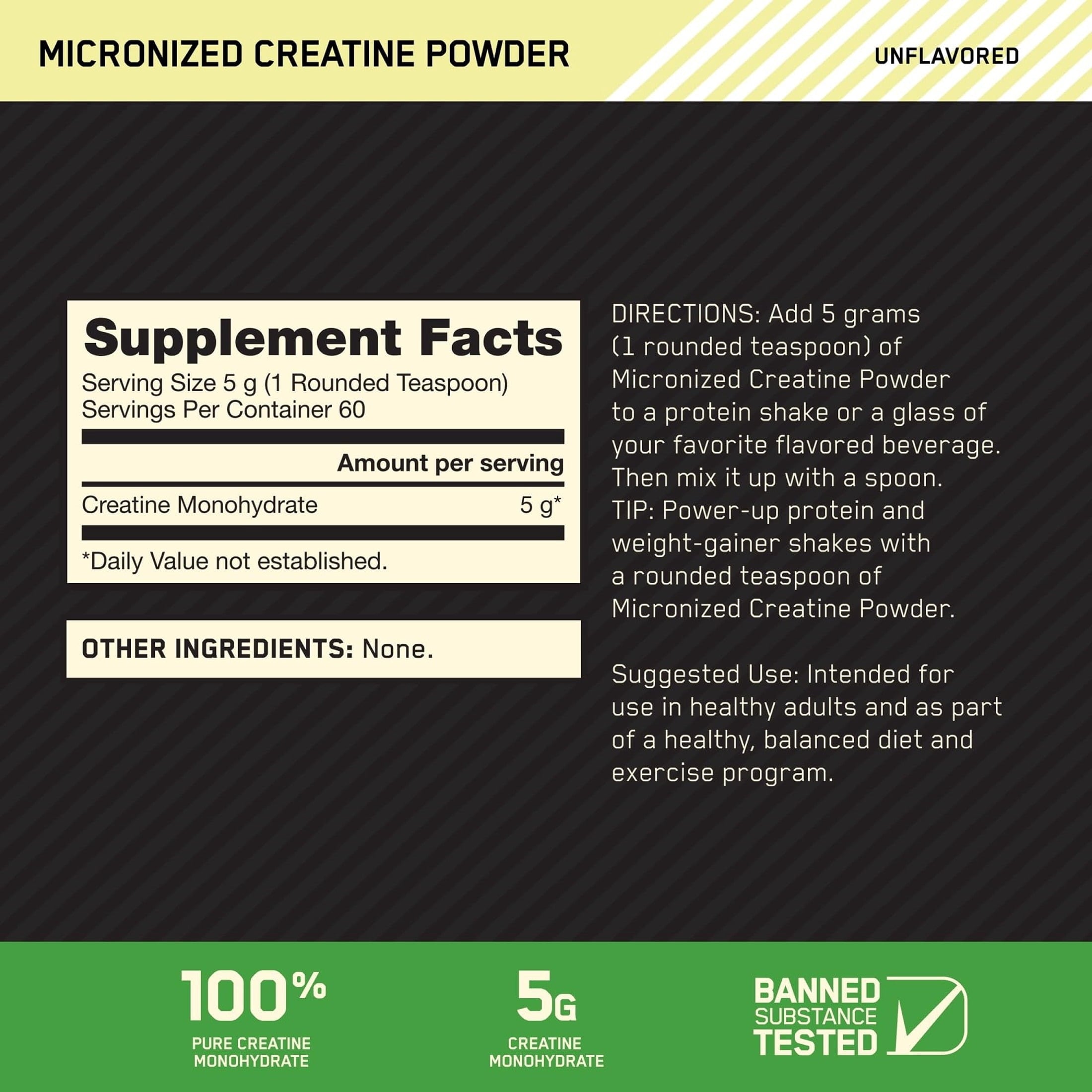Optimum Nutrition, Micronized Creatine Powder, Unflavored 60 Servings — sports nutrition product, view 2