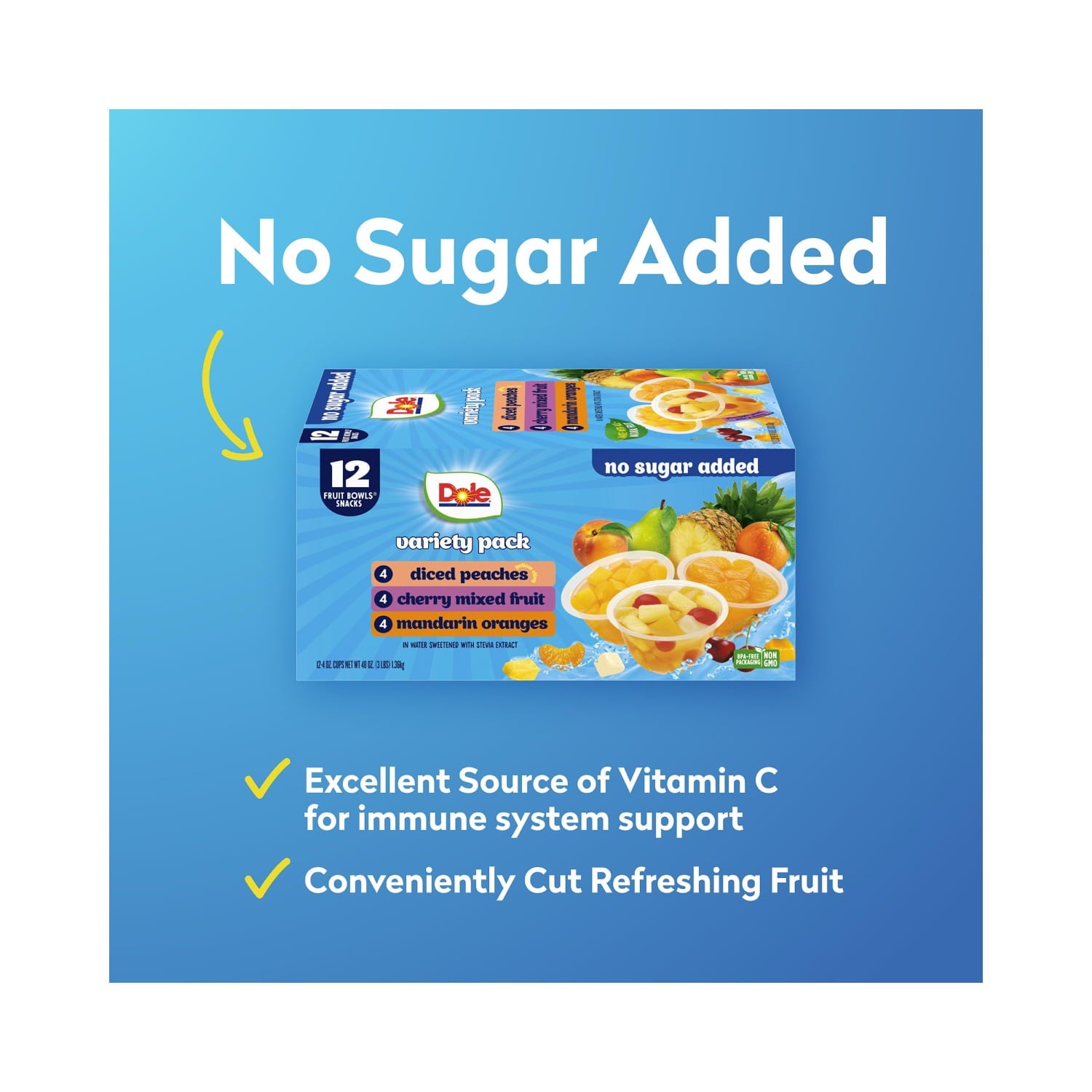 Dole Fruit Bowls No Sugar Added Variety Pack, 4 oz Cups (12 Pack) — grocery product, view 4
