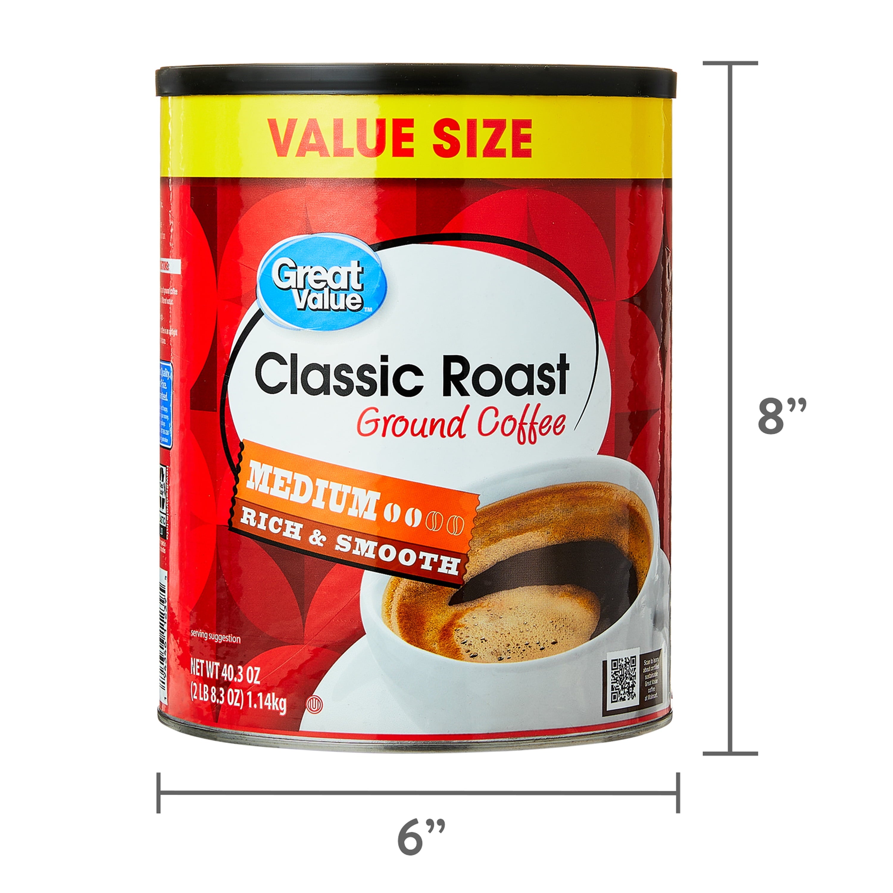 Great Value Classic Medium Roast Ground Naturally Caffeinated Coffee, 40.3 oz Cannister — coffee and drinks product, view 7