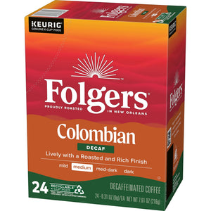 Folgers Colombian Decaffeinated Coffee, Medium Roast, Keurig K Cup Brewers, 24 Count Box — coffee and drinks product, view 8