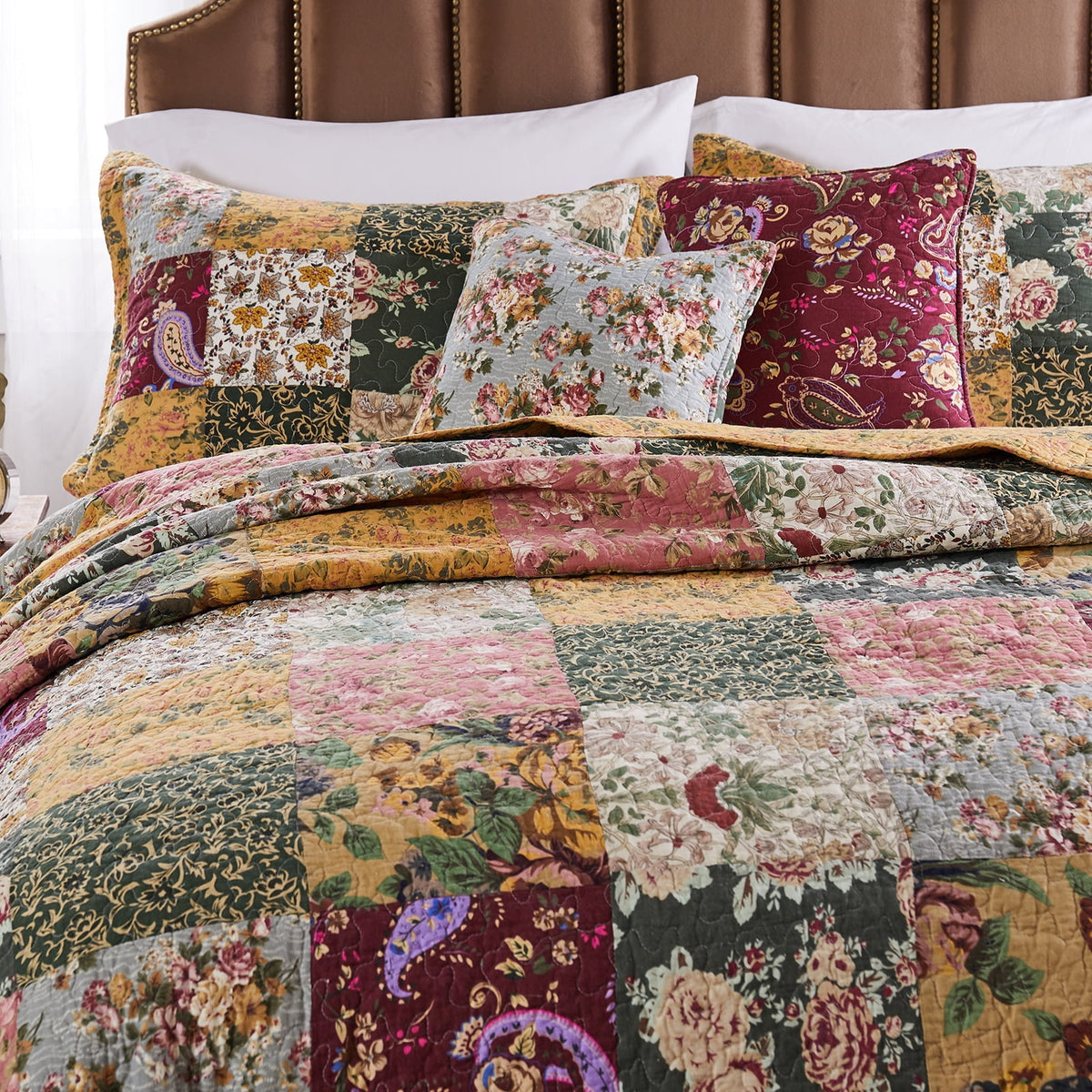 Greenland Home Antique Chic 100% Cotton Patchwork Floral Reversible Oversized Quilt Set - image 5 of 6