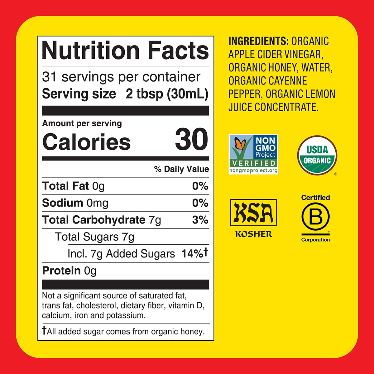 Bragg Organic Apple Cider Vinegar Honey Cayenne Wellness Cleanse, Raw and Unfiltered, 32 fl oz — grocery product, view 7