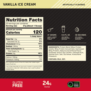 Optimum Nutrition, Gold Standard 100% Whey Protein Powder, Vanilla Ice Cream, 22 Servings — sports nutrition product, view 2