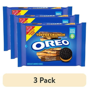 (3 pack) OREO Toffee Crunch Creme with Sugar Crystals Chocolate Sandwich Cookies, Family Size, 17 oz — grocery product