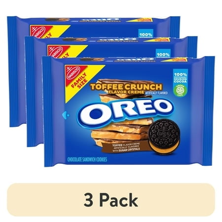 (3 pack) OREO Toffee Crunch Creme with Sugar Crystals Chocolate Sandwich Cookies, Family Size, 17 oz — grocery product