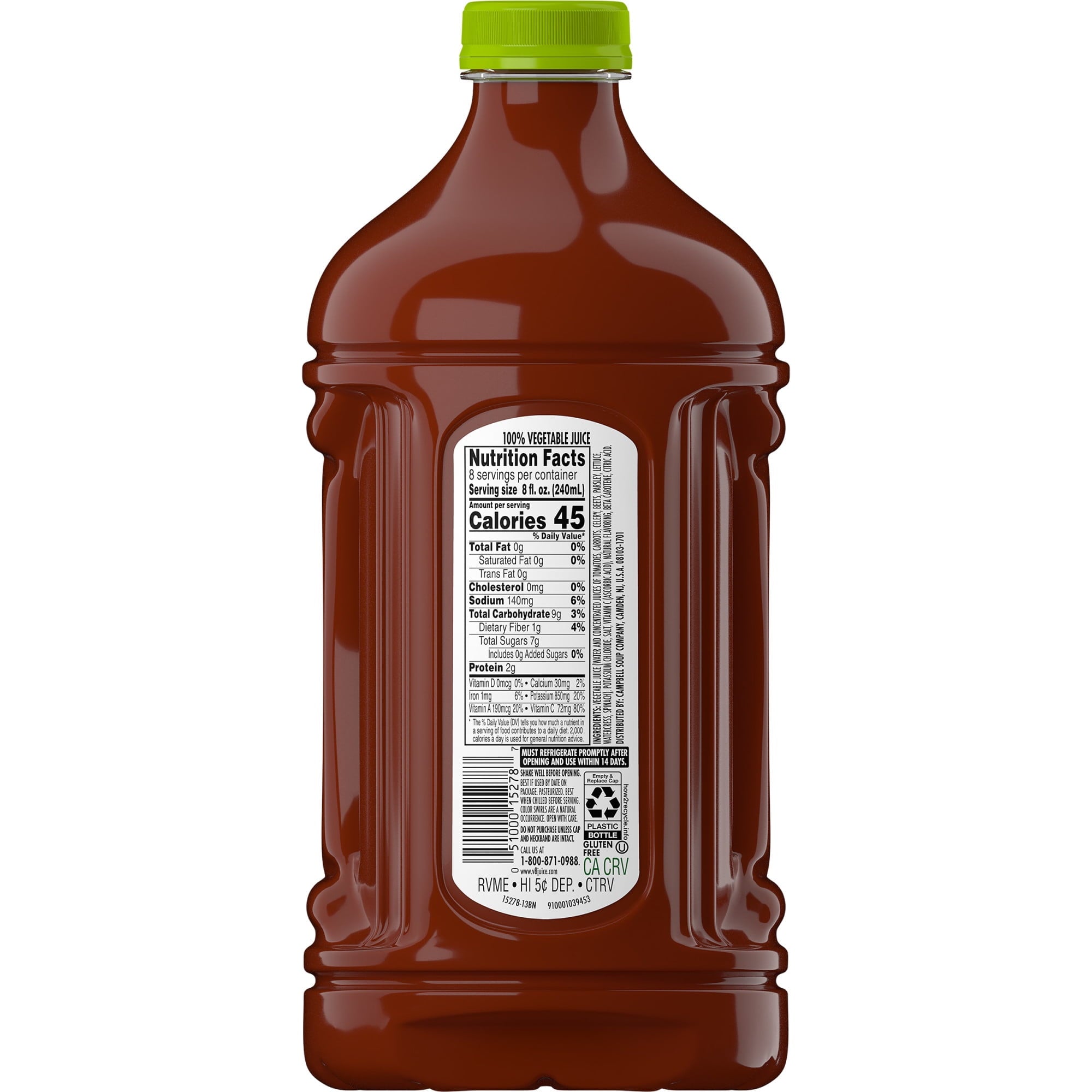 (6 pack) V8 Low Sodium Original 100% Vegetable Juice, 64 fl oz Bottle, 6 Count — coffee and drinks product, view 8