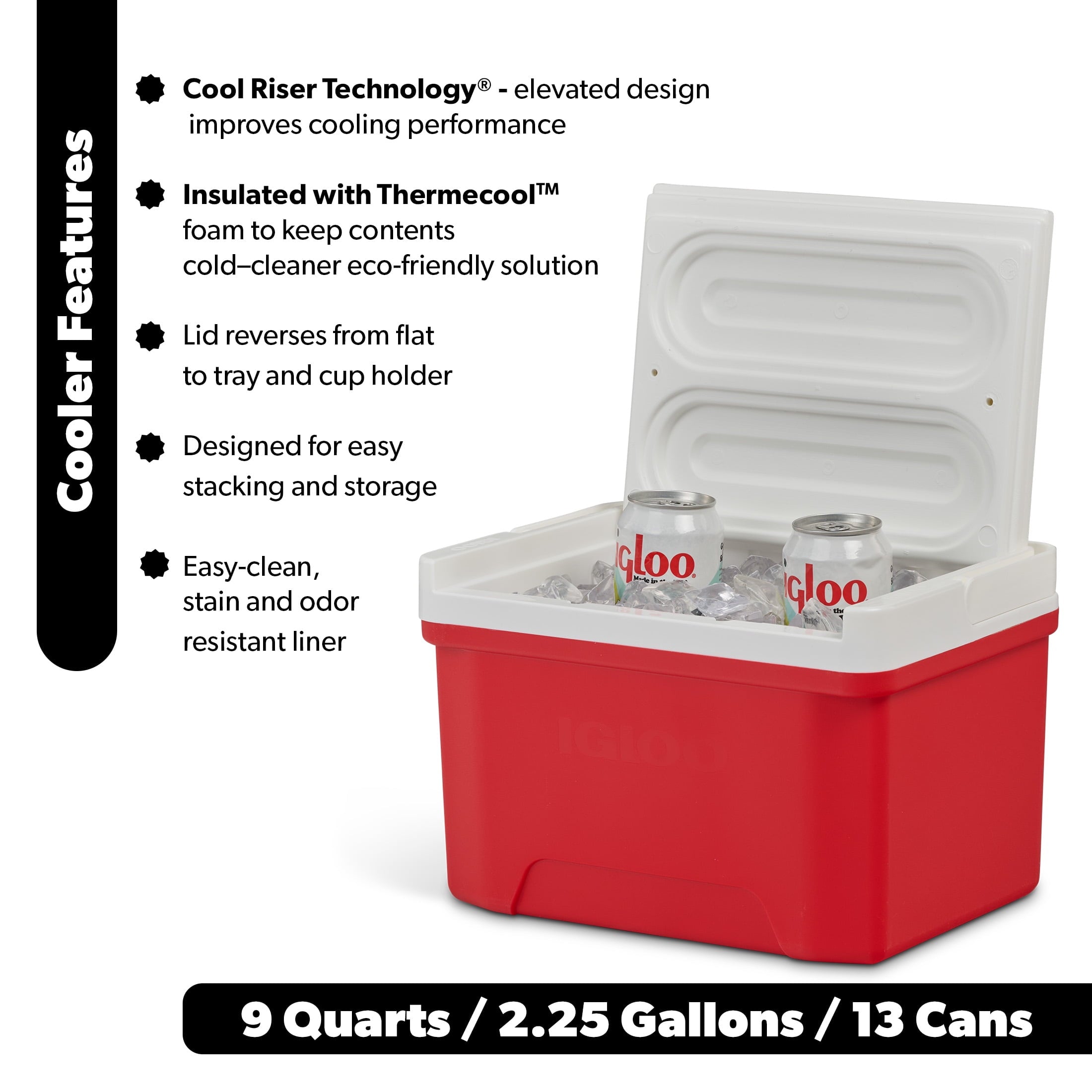 Igloo Small Cooler, 9 Quart Laguna Ice Chest, 13 Can Capacity, Red — sports and outdoor product, view 2