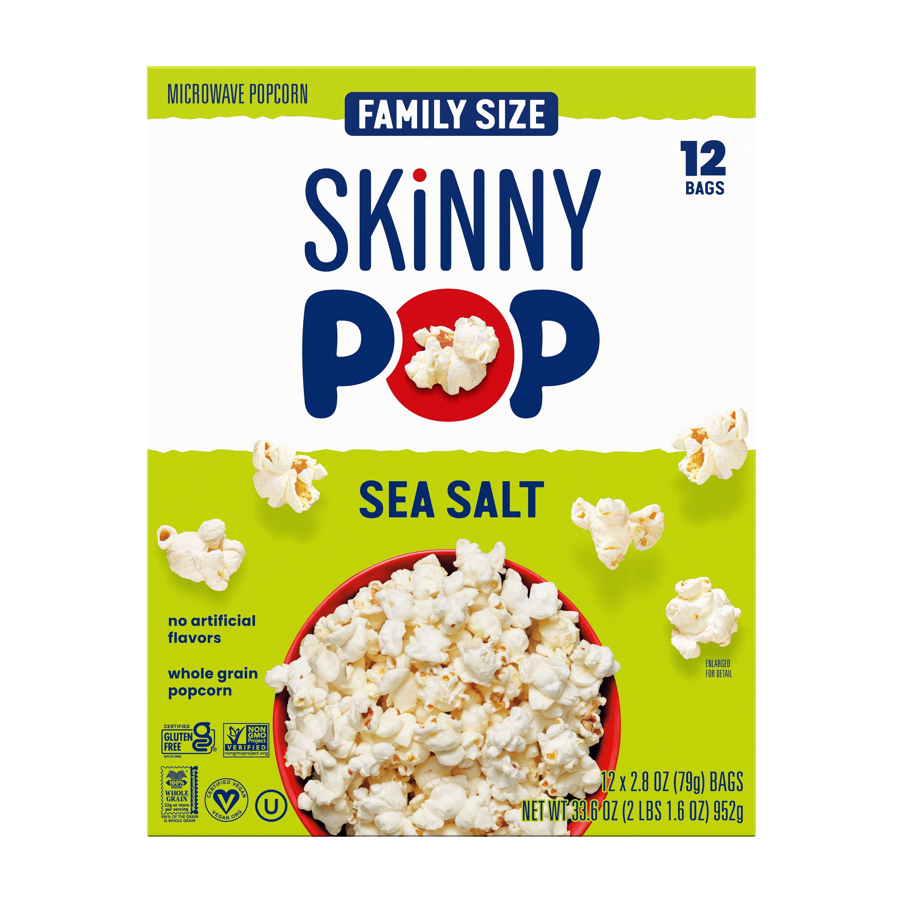 SkinnyPop Gluten-Free Sea Salt Microwave Popcorn Snack Multipack, 2.8 oz (12 count) — grocery product, view 2