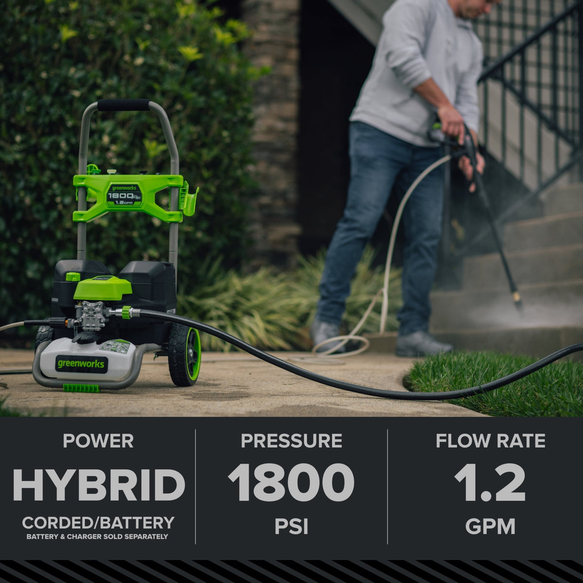Greenworks Hybrid 60V 1800 PSI at 1.2 GPM Electric Cold Water Pressure Washer 5109402T - image 2 of 6