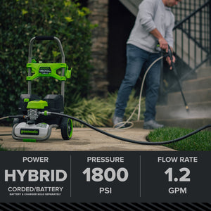 Greenworks Hybrid 60V 1800 PSI at 1.2 GPM Electric Cold Water Pressure Washer 5109402T - image 2 of 6