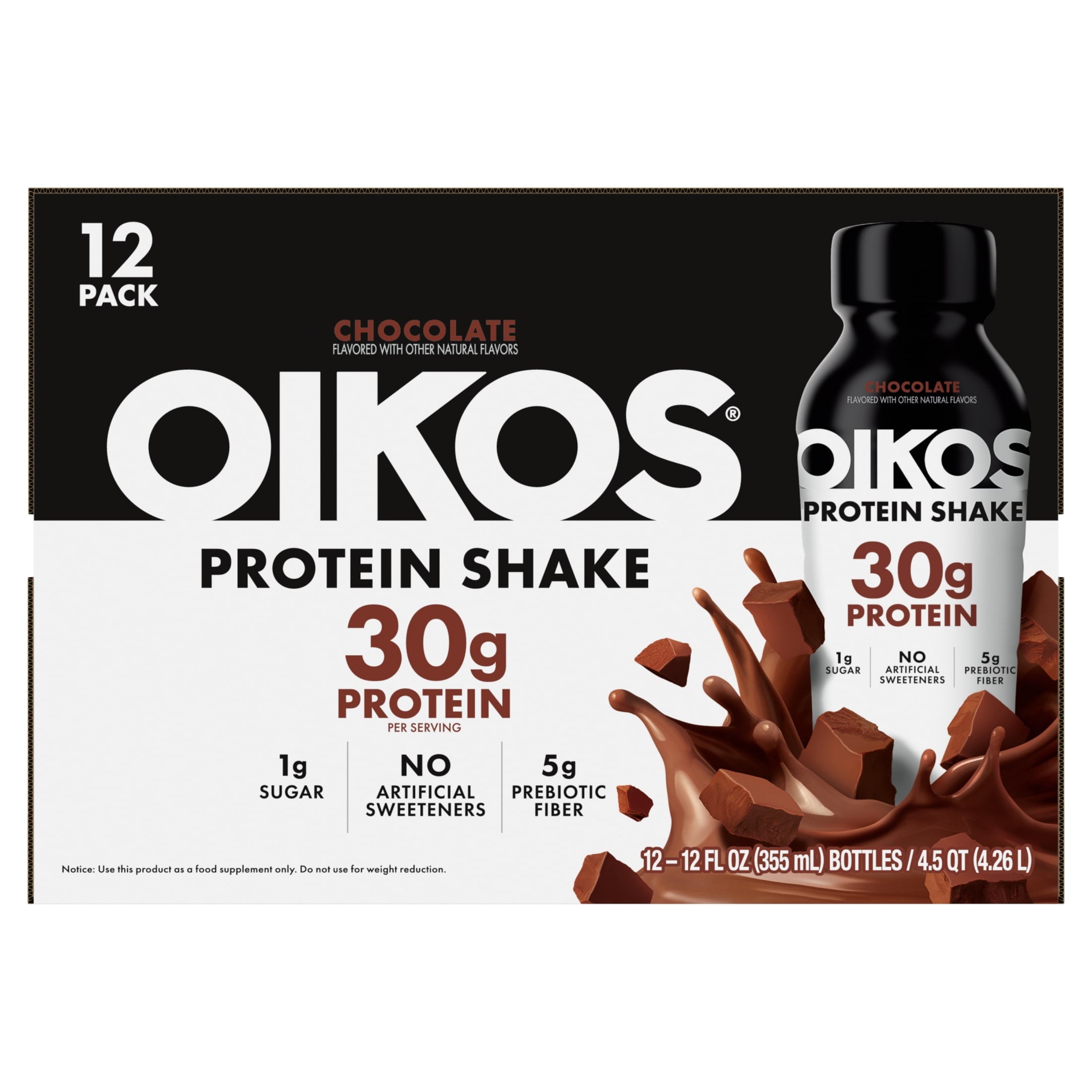 Oikos Protein Shake, Shelf Stable, Chocolate, 30g Protein, 12 fl oz, 12 Count Bottles — sports nutrition product, view 11