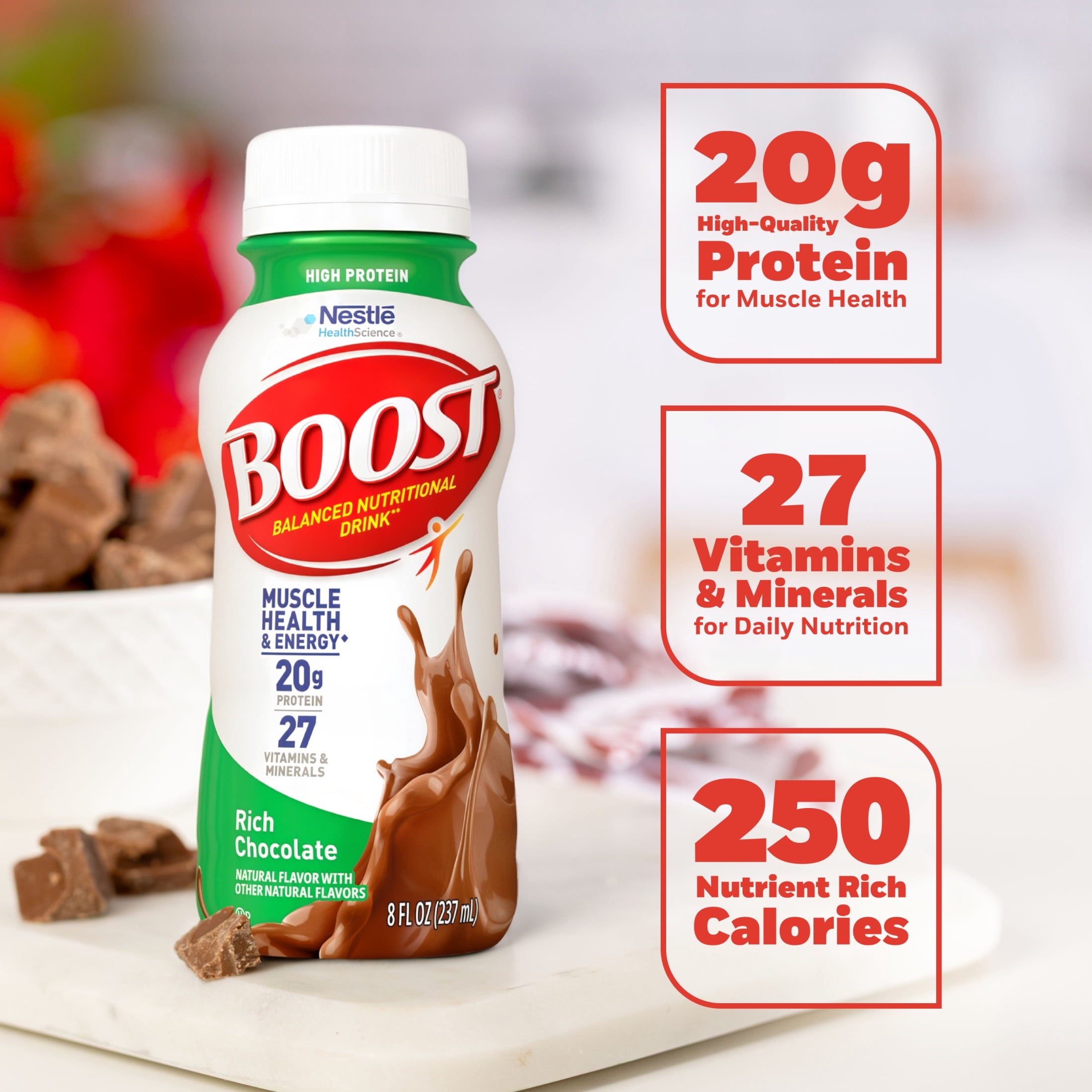 BOOST 20g High Protein Nutritional Drink Shakes, Rich Chocolate, 8 fl oz, 15 Pack — sports nutrition product, view 4