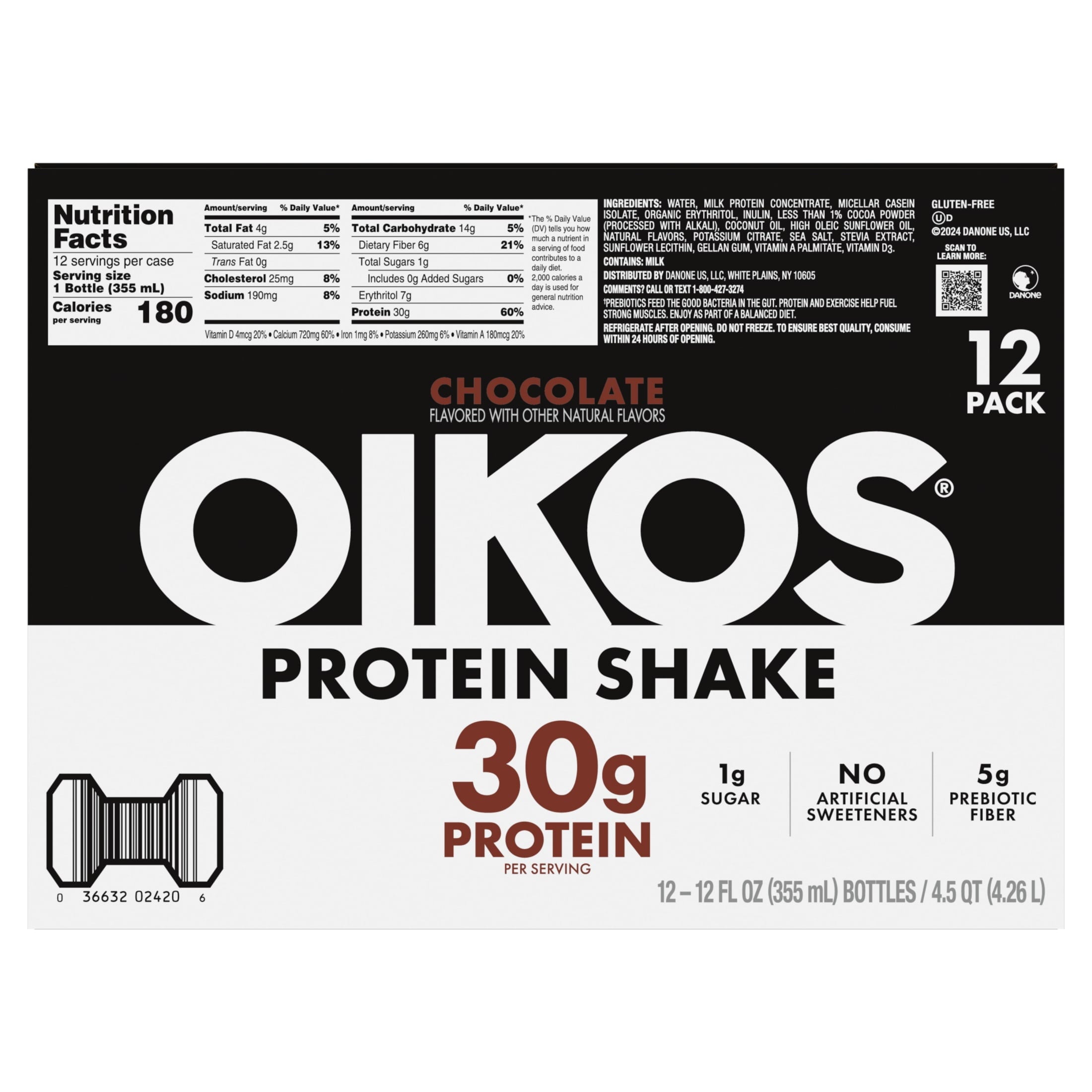 Oikos Protein Shake, Shelf Stable, Chocolate, 30g Protein, 12 fl oz, 12 Count Bottles — sports nutrition product, view 13