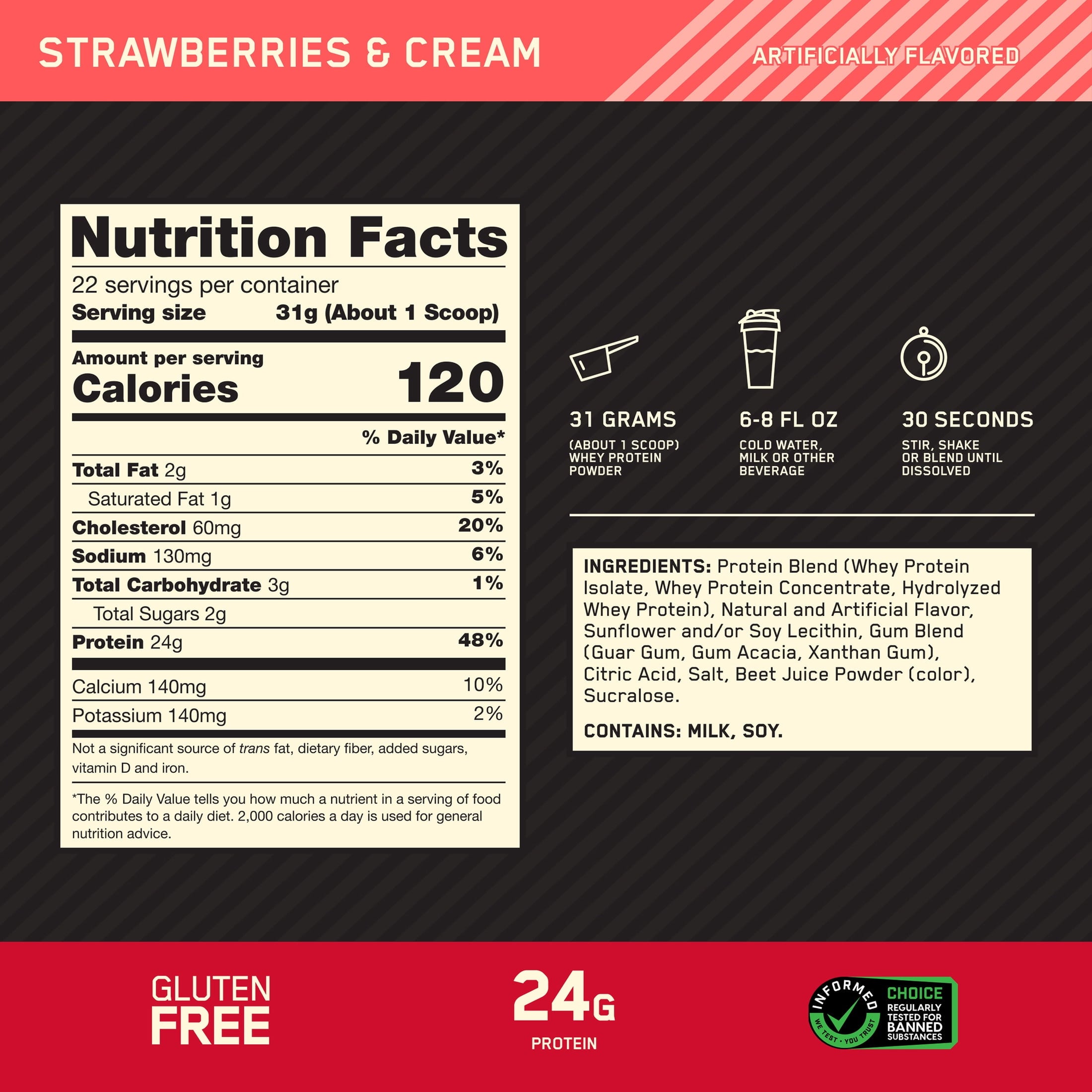 Optimum Nutrition, Gold Standard 100% Whey Protein Powder, Strawberries & Cream — sports nutrition product, view 2