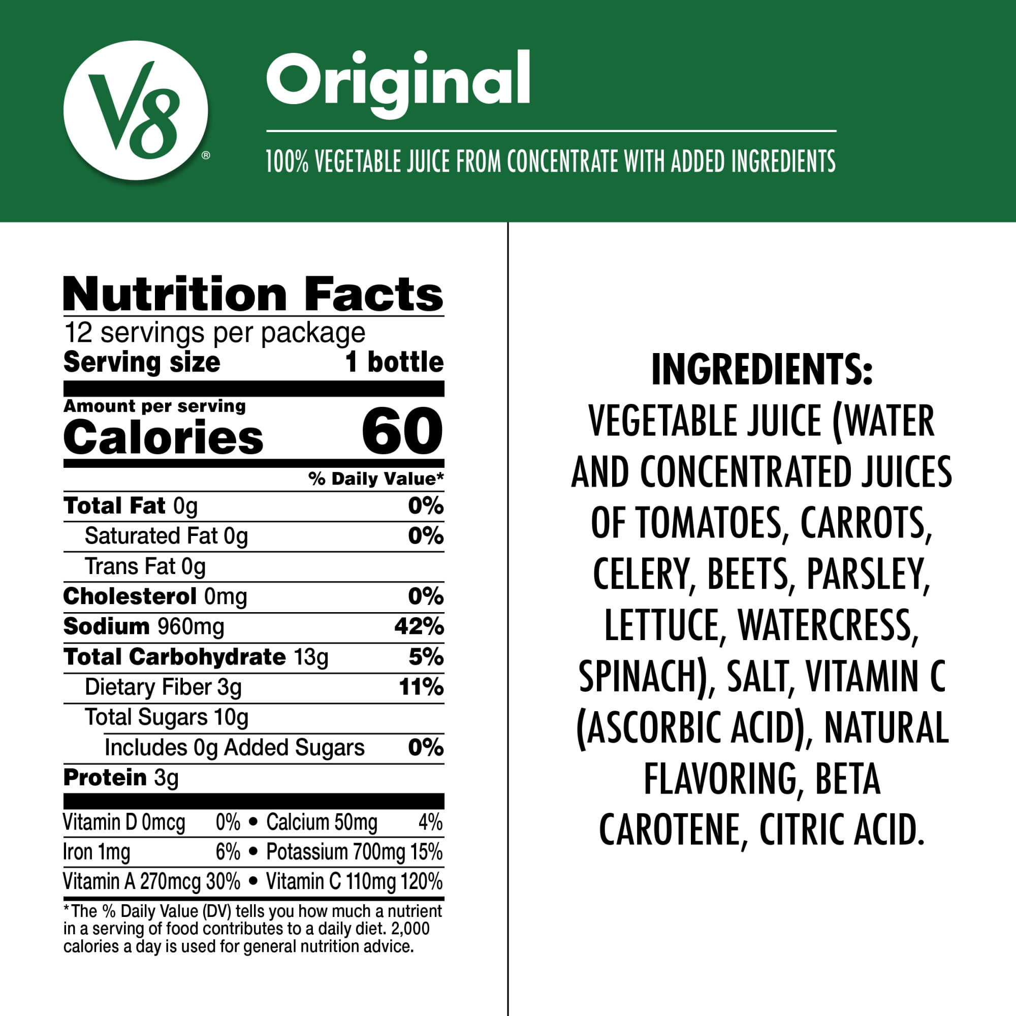 V8 Original 100% Vegetable Juice, 12 fl oz Bottle, 12 Count — coffee and drinks product, view 2