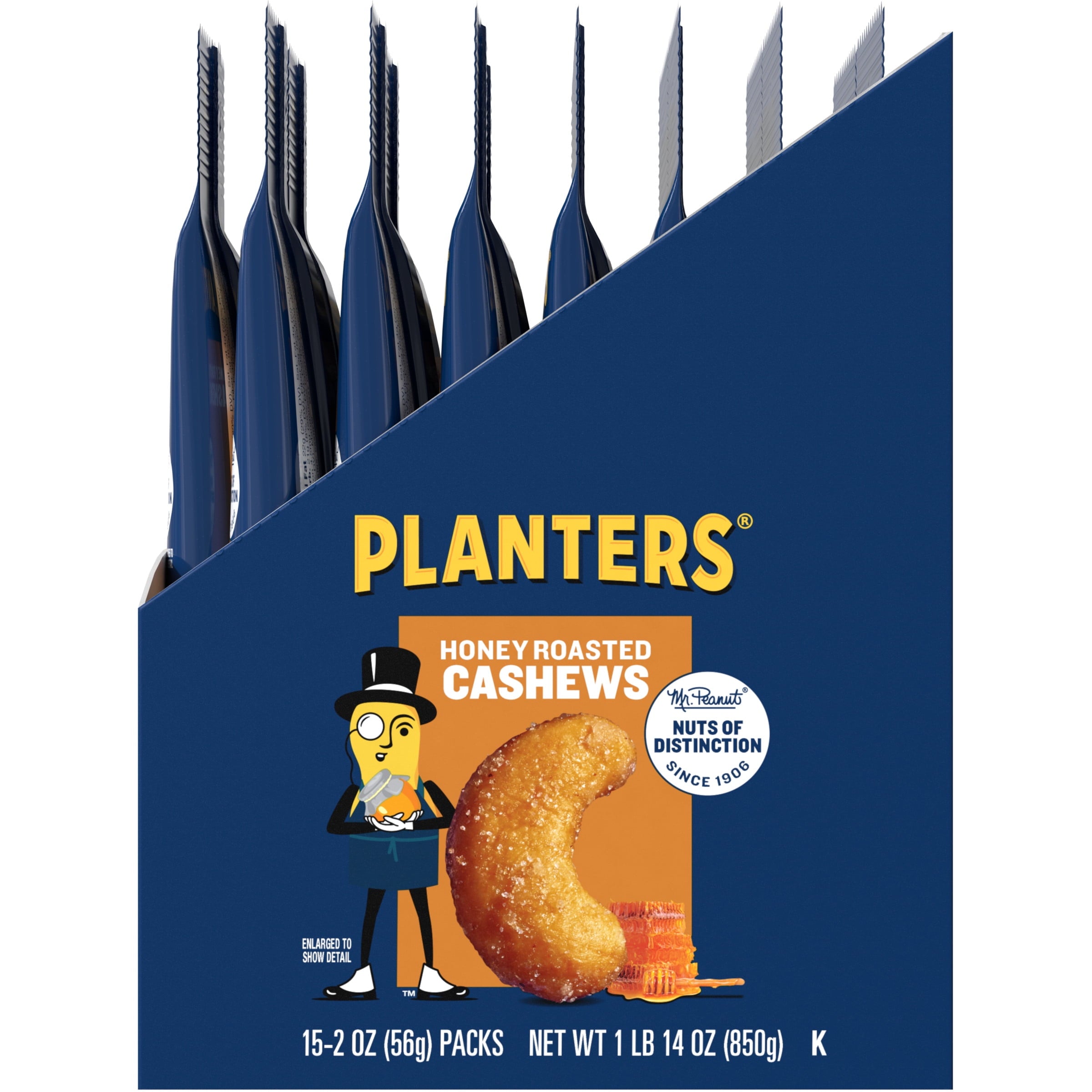 PLANTERS Deluxe Honey Roasted Whole Cashews, Plant Based Protein, 2 oz Bags (pack of 15) — grocery product, view 4