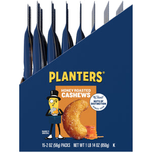 PLANTERS Deluxe Honey Roasted Whole Cashews, Plant Based Protein, 2 oz Bags (pack of 15) — grocery product, view 4