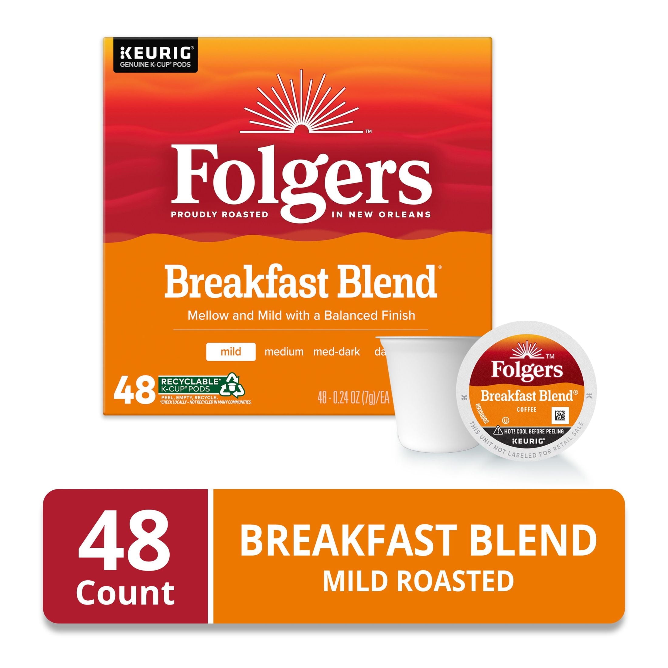 Folgers Breakfast Blend, Mild Roast Coffee, Keurig K Cup Pods, 48 Count Box — coffee and drinks product, view 2