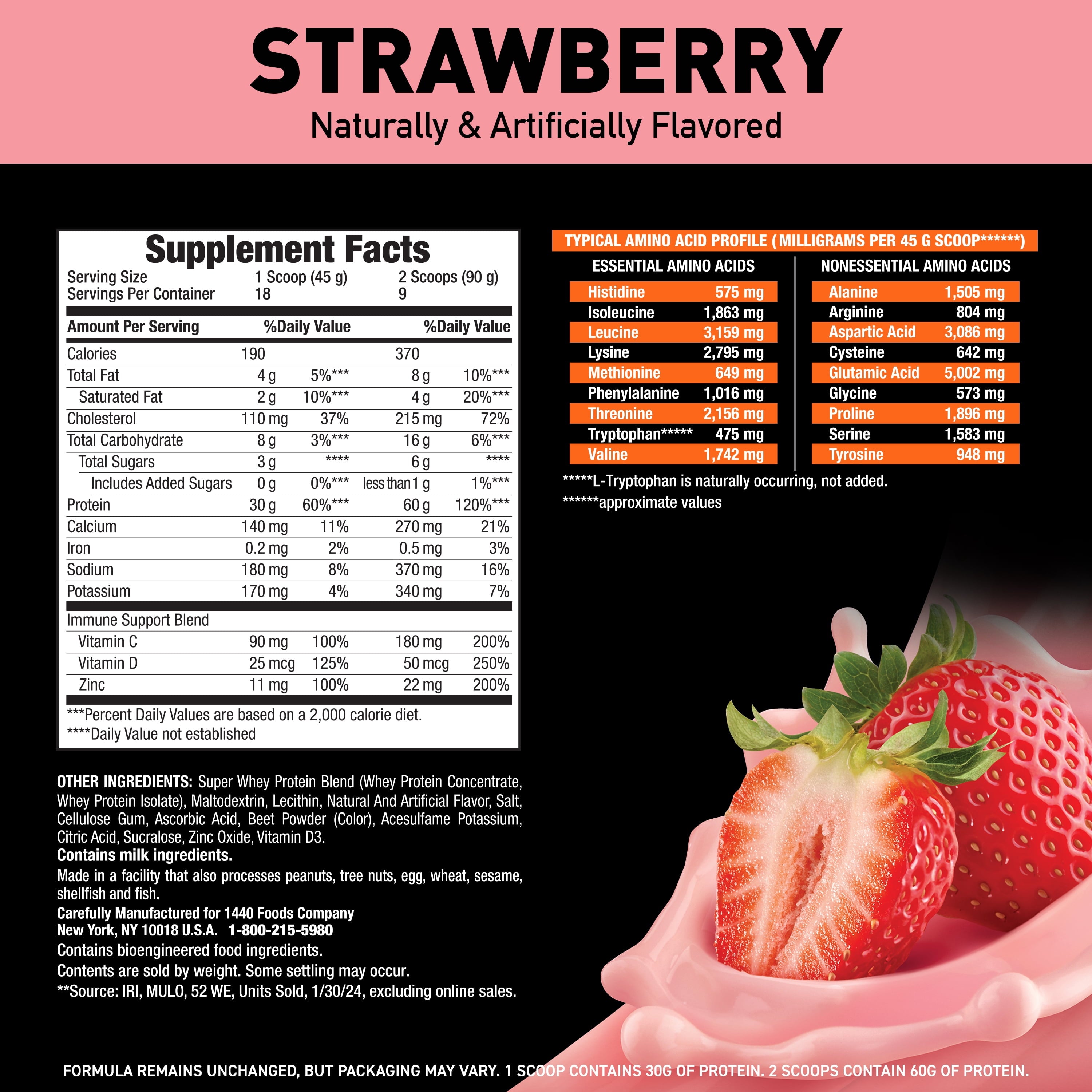 Body Fortress Super Advanced 100% Premium Whey Protein Powder, Strawberry, 60g Protein — sports nutrition product, view 3