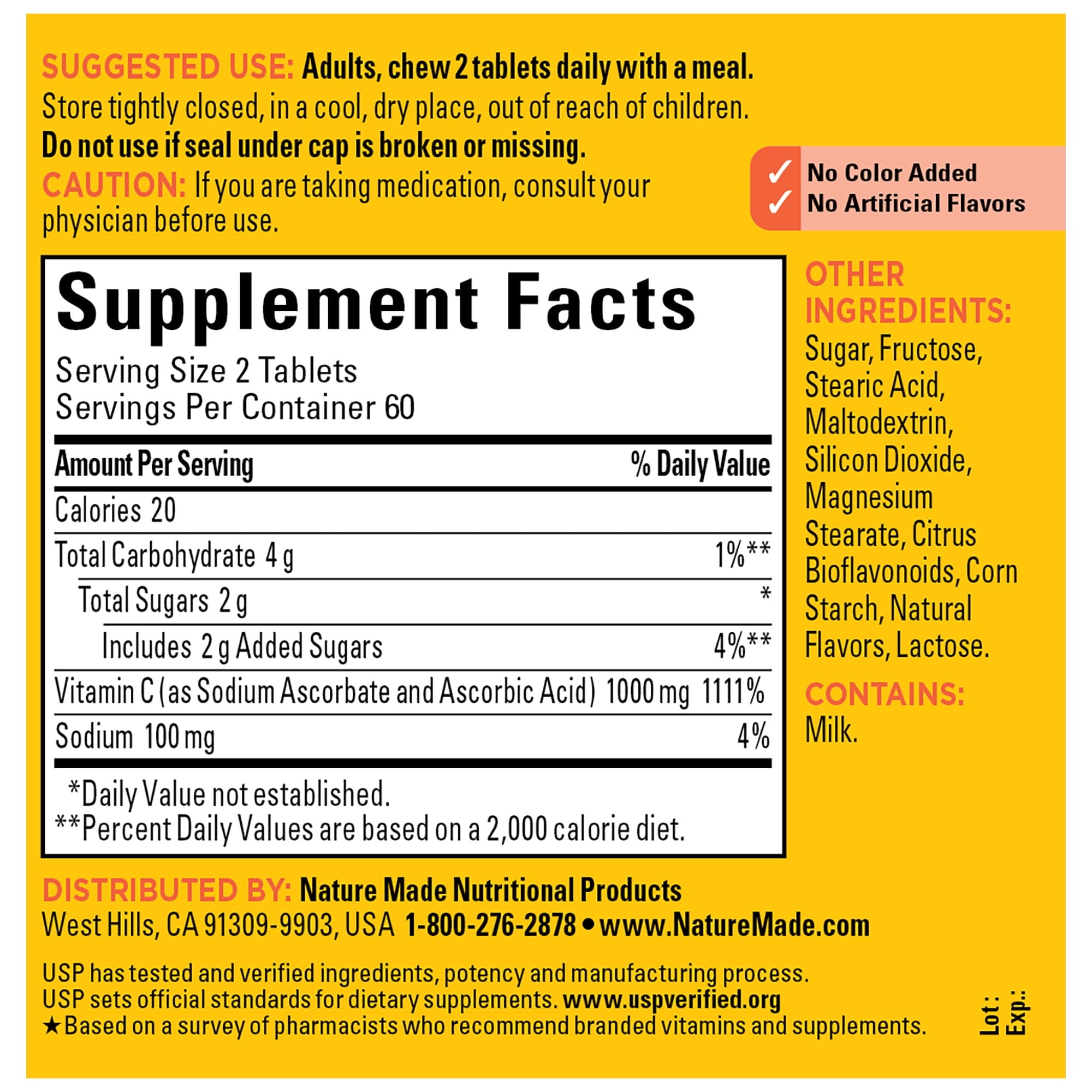 Nature Made Extra Strength Dosage Chewable Vitamin C Tablets, 1000mg per Serving, 120 Count — supplement pack, view 3