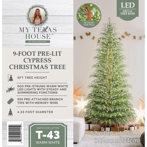 My Texas House 9' Pre-Lit Cypress Green Artificial Christmas Tree with 600 Warm White Twinkle LED - image 5 of 6