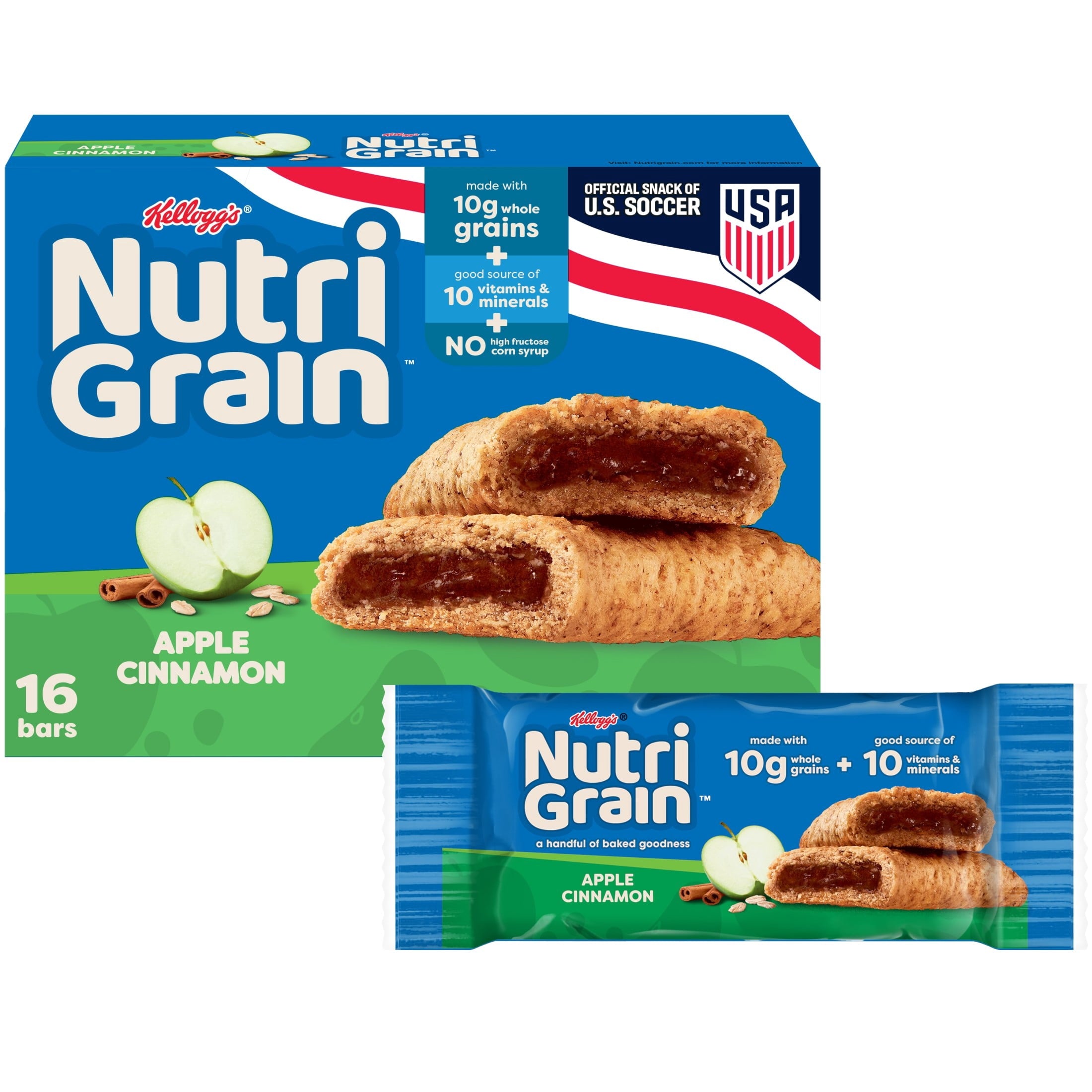 Kellogg's Nutri-Grain Apple Cinnamon Chewy Breakfast Bars, Made with 10g Whole Grains, 20.8 oz — grocery product, view 2